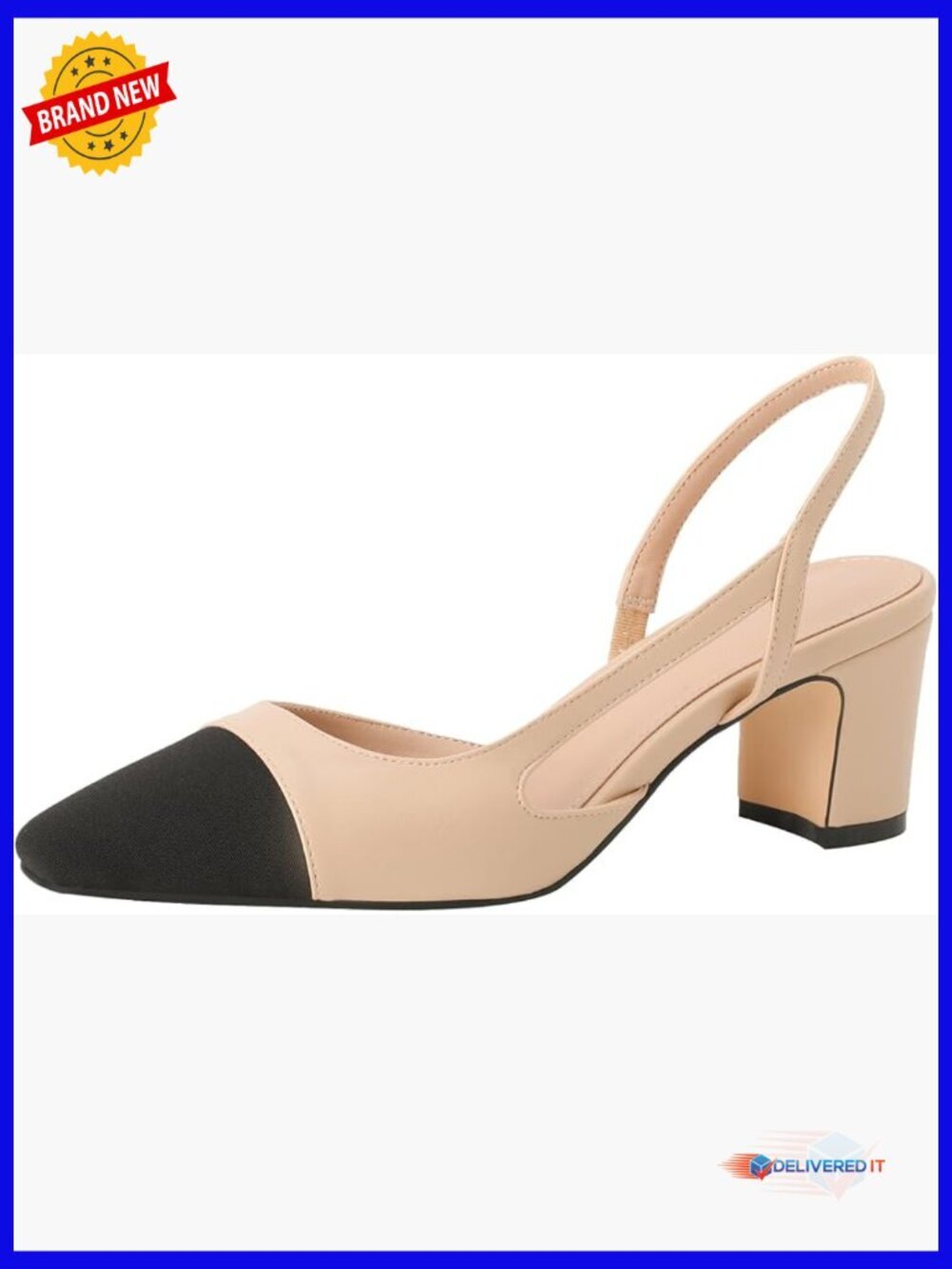 Chunky Heel Sling Back Pumps Round Toe Sexy Splicing Dress Shoes